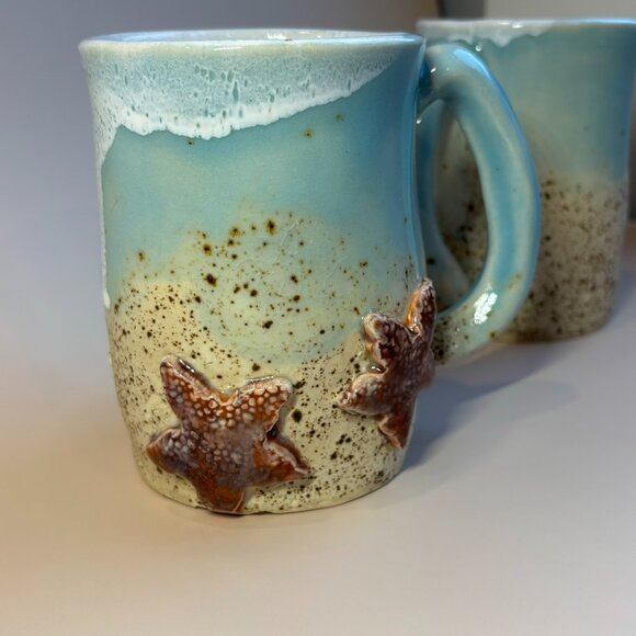 Drip Glaze Pottery Mugs Beach Theme Handmade Mugs Coastal Pottery Beach-Inspired - Picture 4 of 12